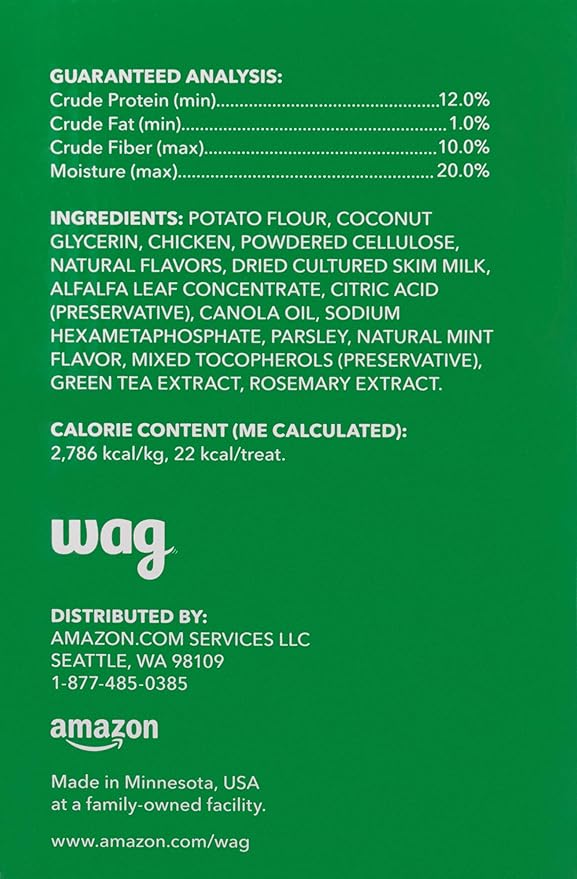 Amazon Brand - Wag Dental Dog Treats to Help Clean Teeth &amp; Freshen Breath - Tiny, Unflavored, 2.25 pounds, 130 Count (Pack of 2)