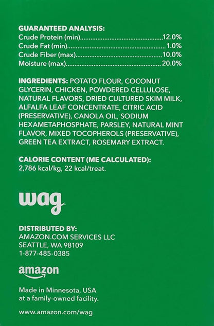 Amazon Brand - Wag Dental Dog Treats to Help Clean Teeth &amp; Freshen Breath - Tiny, Unflavored, 2.25 pounds, 130 Count (Pack of 2)