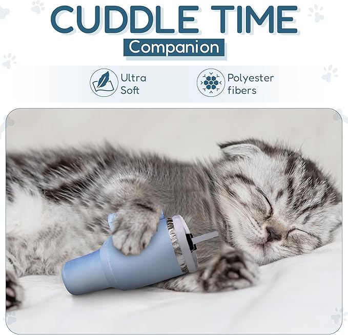 Kitty Cup Tumbler Cat Toy – Funny Cat Birthday Gifts with Catnip &amp; Crinkle Paper, Cute Girl Kitten Toys (Chambray Blue)
