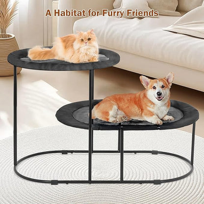 Defined Deco 2 Tier Elevated Cat Hammock Bed, Furniture Cat Bed Breathable Comfortable, Raised Cool Ca t Hammock for Indoor Cats, with Removable Mesh and Steel Frame for Summer
