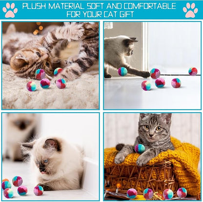 1.2 in Colorful Cat Pom Pom Ball Toys, 20 Pcs Rainbow Cat Toy Balls Soft Plush Cat Ball Interactive Training Ball for Indoor Cats &amp; Kittens