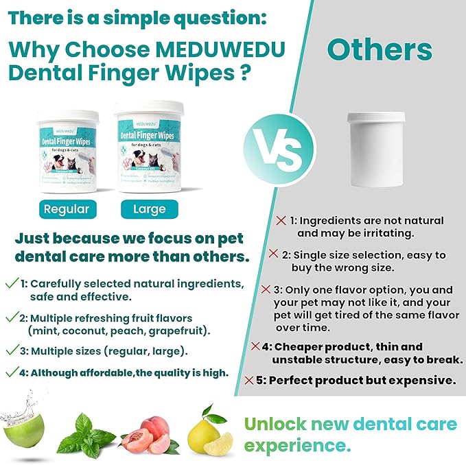 Dental Care Finger Wipes 60 Counts,Teeth Cleaning Finger Wipes for Dogs &amp; Cats,Reduces Plaque &amp; Supports Oral Freshness, Small Animal Stain Removers, Peach Scent