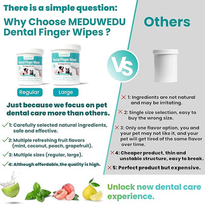 Dental Care Finger Wipes 120 Counts,Teeth Cleaning Finger Wipes for Dogs &amp; Cats,Reduces Plaque &amp; Supports Oral Freshness, Small Animal Stain Removers, Coconut Scent