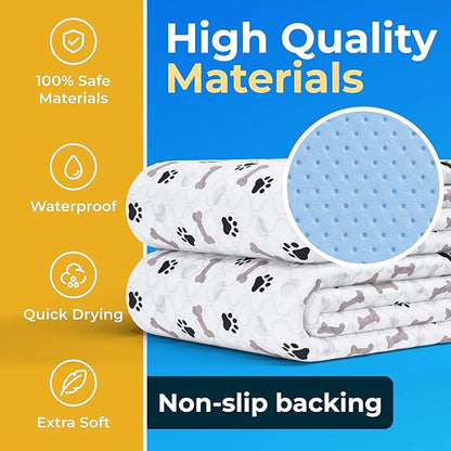 GREEN LIFESTYLE Washable Pee Pads for Dogs - Waterproof Reusable Puppy Pads with Anti-Slip Backing, Pet Training Pad for Puppy Playpen, Crate, Whelping Box, Potty Training (Pack of 4 - 30x34)