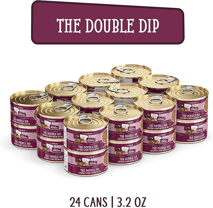 Weruva Cats in The Kitchen, The Double Dip with Chicken &amp; Beef Au Jus Cat Food, 3.2oz Can (Pack of 24)