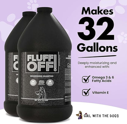 Fluff Off! by Girl With The Dogs, Natural Deshedding Dog &amp; Cat Shampoo, 1 Gal, Made in USA, 8 Wks+