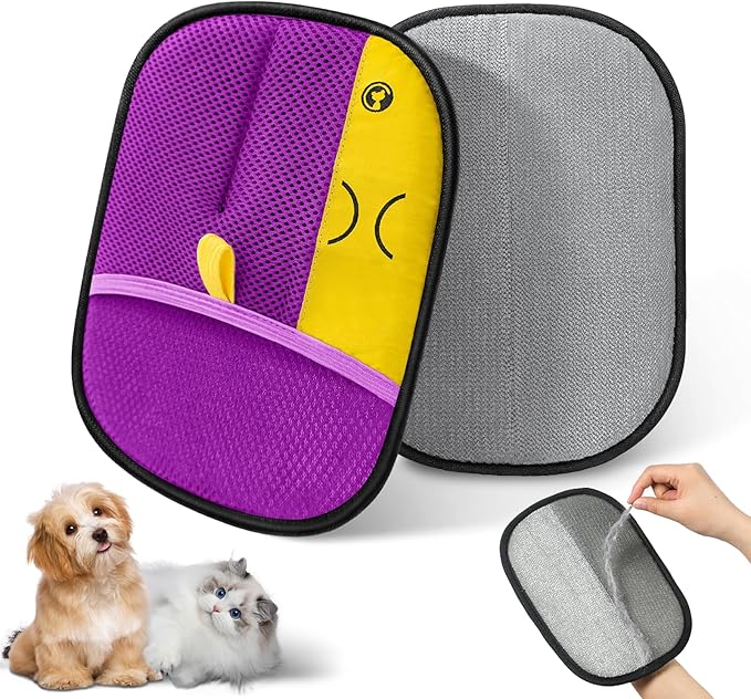 Reusable Pet Hair Remover Gloves – Electrostatic Lint &amp; Fur Removal, Machine Washable Cleaning Gloves for Furniture, Clothes &amp; Car (Purple)