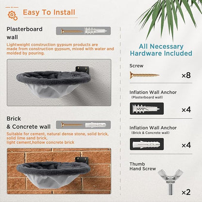 Cat Hammock Wall Mounted, Foldable &amp; Stable Cat Beds- Breathable Cats Wall Shelves for Sleeping, Playing, Climbing, and Lounging - Maximum Hold Up to 30lb（Gray,Faux Rabbit Fur）