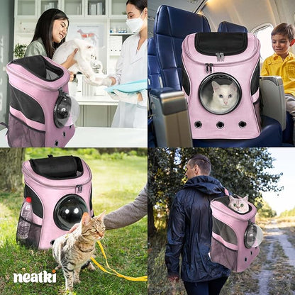 Cat Backpack Carrier, Airline Approved, Space Capsule Bubble Design, Ideal for Cats &amp; Dogs up to 28-35 lbs, with Strong Straps, Safety Zippers, Mesh, Comfortable for Hiking &amp; Travel (Pink)