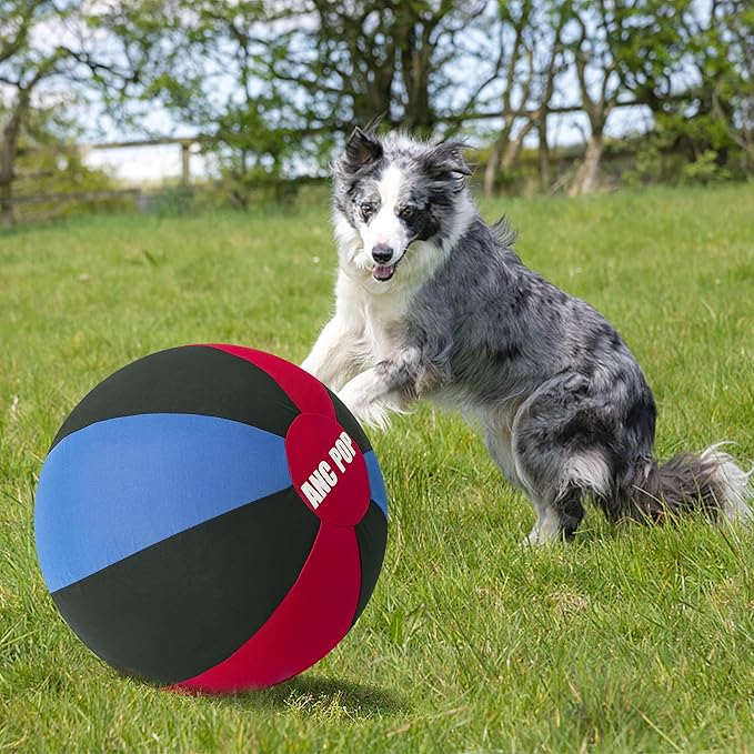 Herding Ball for Dogs Horse Ball&amp; Cover 25" for Horses Large with Hand Pump for Play, Red and Blue and Black