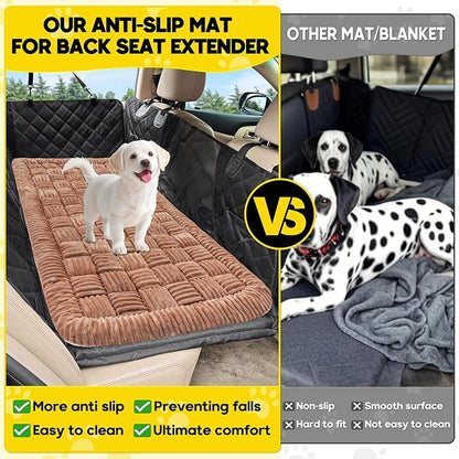 Dog Car Bed Mat, Non-Slip Backseat Extender Pet Blanket, Plaid Dog Bed for Trucks, Sedans &amp; Large SUVs, Chew-Resistant Travel Pad for Dogs, Easy Clean &amp; Scratch-Proof &amp; Comfort（56"x28.7" Brown