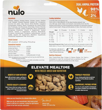 Nulo Freestyle Freeze-Dried Raw, Ultra-Rich Grain-Free Dry Cat Food for All Breeds and Life Stages with BC30 Probiotic for Digestive and Immune Health, Chicken &amp; Salmon, 5.5 Ounce