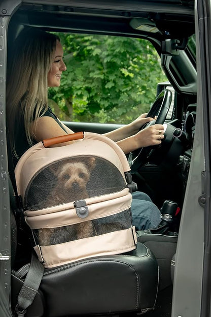 Pet Gear No-Zip View 360 Ultra Lite Pet Safety Carrier &amp; Car Seat for Small Dogs &amp; Cats Push Button Entry, 15", Sand,View 360 Ultra Light 15-inch,Sand