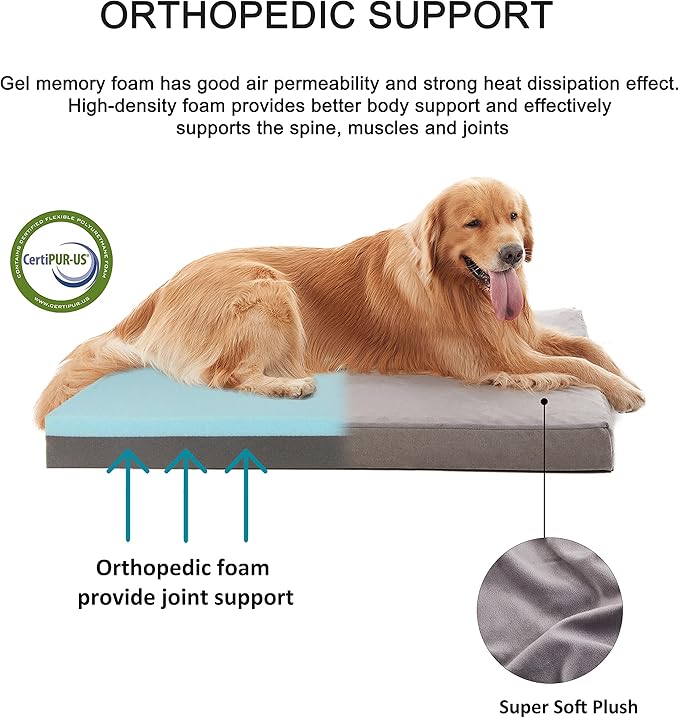 GOHOO Jumbo Dog Bed for Large Dogs, Orthopedic Memory Foam with Cooling Gel &amp; Waterproof Lining
