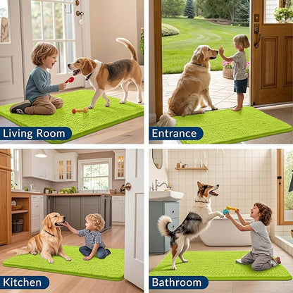 Smiry Dog Door Mat for Muddy Paws 30x20, Absorbs Moisture and Dirt Doormat, Non-Slip Washable Quick Dry Chenille Front Door Mat Indoor Entrance, Entryway Carpet for Inside Floor, Bright Green