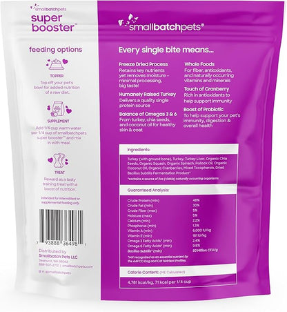 smallbatch Freeze Dried Dog Treats, Superfood Food Topper Turkey Bites for Dogs &amp; Cats, Probiotics, Organic Ingredients, High Protein, Grain Free Healthy Food Topper, Made in The USA, 18 oz Bag