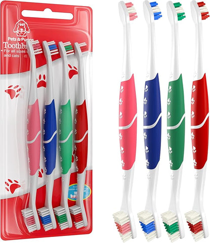 Pet Toothbrush for Dogs, Cats with Soft Bristles - Easy Teeth Cleaning &amp; Dental Care, Non Slip Dual Head Dog Toothbrush for Medium &amp; Large Pets, Toothpaste Not Included, Pack of 4(Multi)