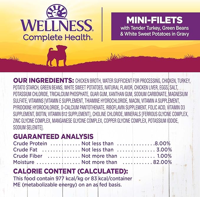 Wellness Petite Entrees Mini Fillets Natural Wet Small Breed Dog Food, Tender Turkey, Green Beans &amp; White Sweet Potato, 3-Ounce Cup (Pack of 24)