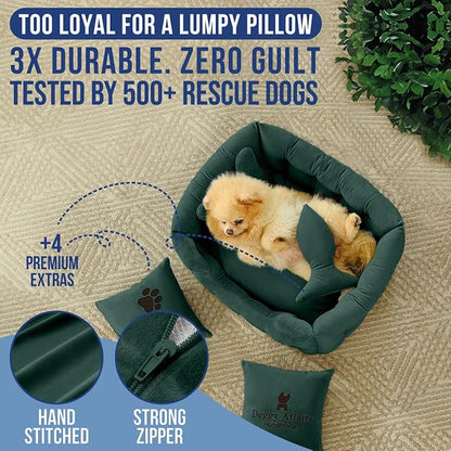 Luxury Dog Bed Chesterfield – Handcrafted Velvet Throne for Dogs | Joint Support, Calming &amp; Temp-Regulating Comfort | Durable 5+ Years, Anti-Claw, Washable 100+ Times – XS, Green