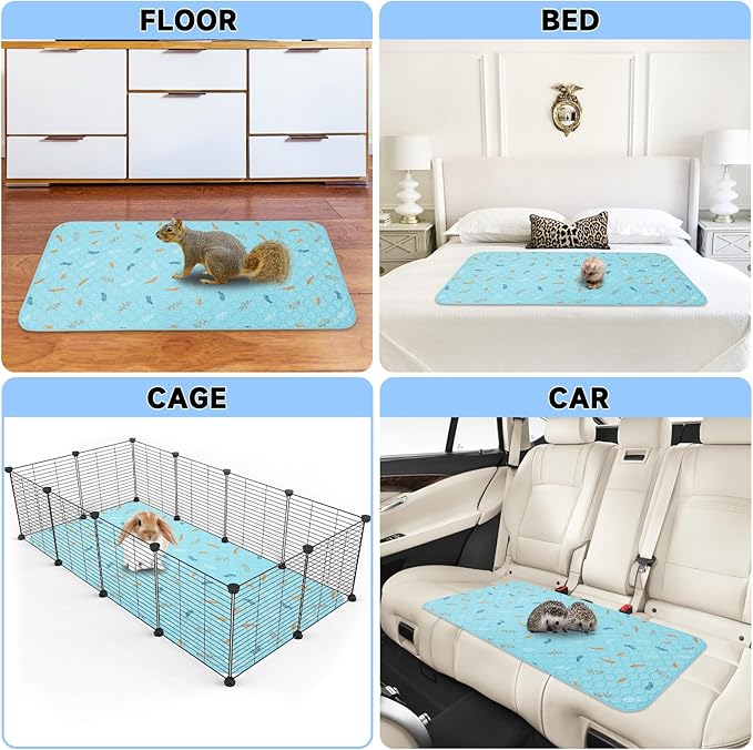Sunheir Washable Pee Pads for Small Pet 5-Pack, Reusable Pet Training Pads Absorbent &amp; Leak-Free, Waterproof Pee Pads for Dog Cat Rabbit Guinea Pig Hamster, Whelping Pad (Leaves - Sky Blue, 12x12)