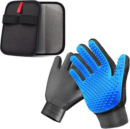 2-in-1 Pet Grooming Glove &amp; Fabric Hair Remover - Reusabie, Silicone Massage Bristles,Static Adhesion for Quiuck Shedding Control,Safe for Dogs &amp; Cats