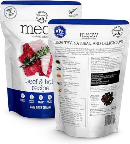 Meow Air Dried Cat Food - Beef &amp; Hoki Recipe,High Protein Dry Cat Food, Training Treats, Meals &amp; Toppers,3.5oz