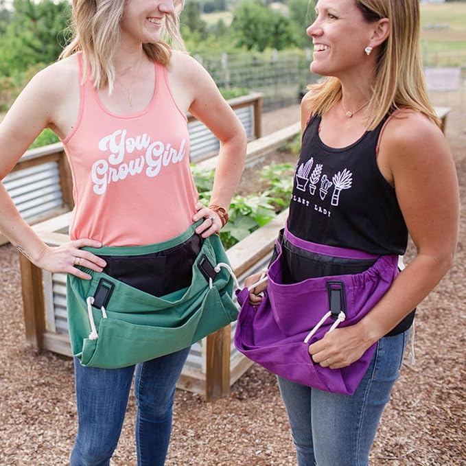 Roo Gardening Apron with Pockets &amp; Harvesting, Picking Pouch - Adjustable, Water-resistant, Washable Canvas Cotton