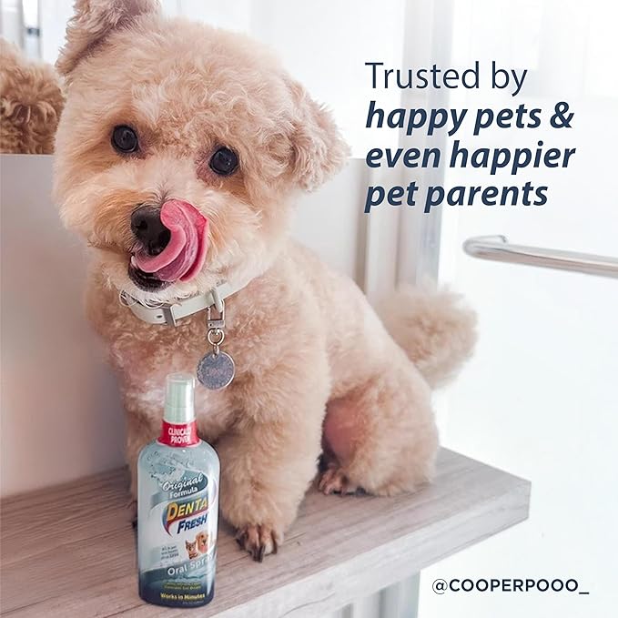 Dental Fresh Oral Spray for Dogs and Cats, Eliminates Bad Breath and Protects Their Teeth &amp; Gums, 4 Fl Oz.