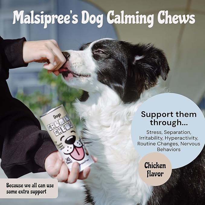 MalsiPree Calming Chews for Dogs - 145 pcs Chicken - Helps Regulate Mood - Relief Treats - No Sedative Effect - Freeze Dried - with Passion Flower &amp; Melatonin