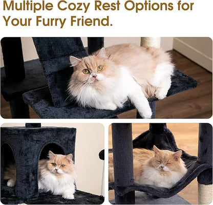 MWPO 70.1-Inch Large Cat Tree, Multi-Level Tall Cat Tower for Indoor Cats, Plush Cat Condo with Big Padded Perches, Sisal-Covered Scratching Posts, Hammock, Toys for Kittens &amp; Cats - Smoky Grey