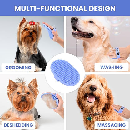 Dog Grooming Bath Brush, Pet Rubber Brush For Shower Scrubbing &amp; Soothing Massage, Ideal for Long &amp; Short Haired Dogs and Cats, Essential Puppy Grooming Accessories, Short Pins [We Love Doodles]