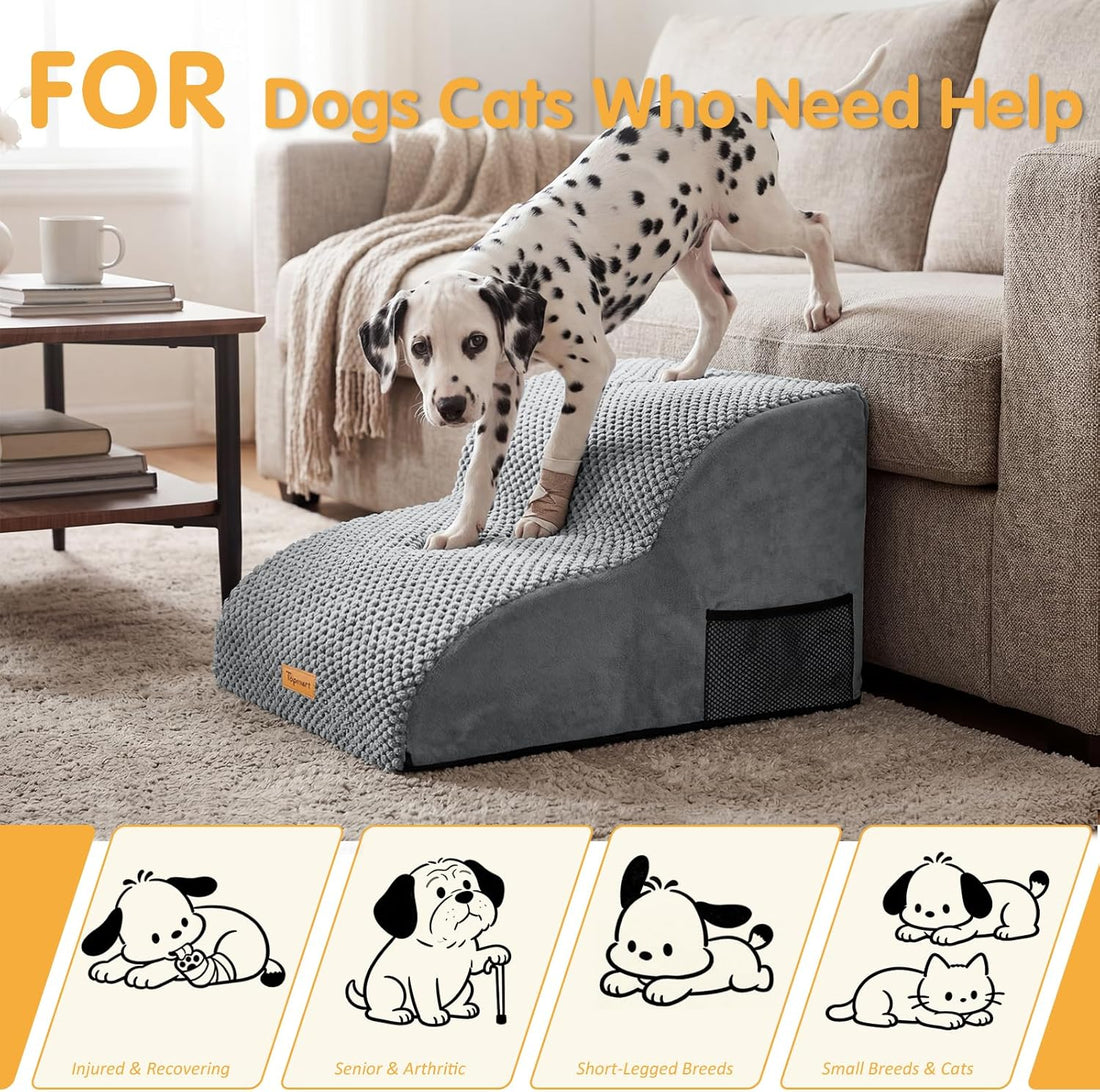 Foam Dog Stairs for Small Dogs &amp; Cats Non Slip Pet Steps 2 Tier