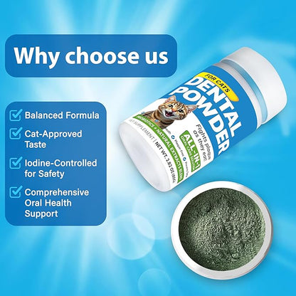 Cat Dental Care Powder Bad Breath Treatment for Cats Teeth, Mouth, Gums &amp; Gut, Plaque Off,Tartar Control, Help Feline Gingivitis and Stomatitis, with Natural Extracts &amp; Probiotics