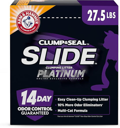 ARM &amp; HAMMER Clump &amp; Seal Slide Platinum Multi-Cat Clumping Litter, Easy Clean, Superior Odor Control, 27.5 Lbs