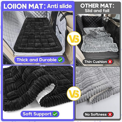 Dog Car Bed Mat, Non-Slip Backseat Extender Pet Blanket, Plaid Dog Bed for Trucks, Sedans &amp; Large SUVs, Chew-Resistant Travel Pad for Dogs, Easy Clean &amp; Scratch-Proof &amp; Comfort (56"x28.7") Black