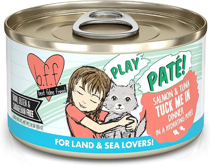 Weruva B.F.F. Play - Best Feline Friend Paté Lovers, Aw Yeah!, Salmon &amp; Tuna Tuck Me in with Salmon &amp; Tuna, 2.8oz Can (Pack of 12)