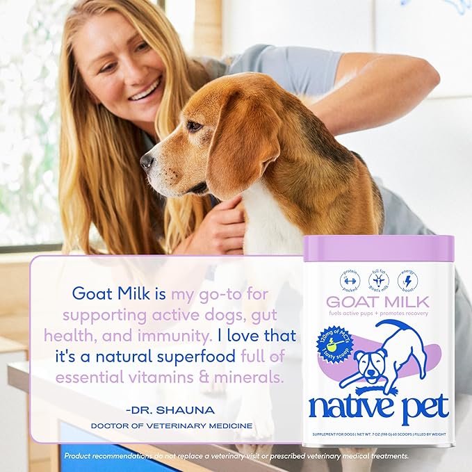 Native Pet Goat Milk for Dogs - Organic Goat Milk Powder for Dogs and Cats - Puppy Formula Dairy Replacement Packed with Protein &amp; Vitamins for Immunity, Recovery &amp; Growth for Active Pups - 60 Scoops