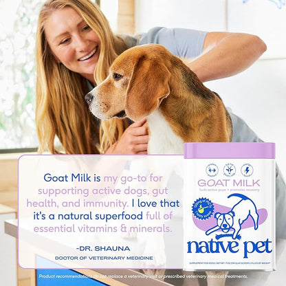 Native Pet Goat Milk for Dogs - Organic Goat Milk Powder for Dogs and Cats - Puppy Formula Dairy Replacement Packed with Protein &amp; Vitamins for Immunity, Recovery &amp; Growth for Active Pups - 120 Scoops