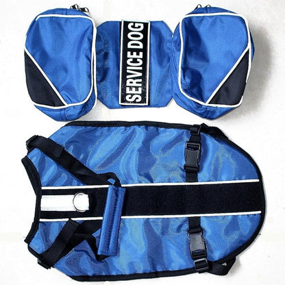 Serijoars Dog Vest Harnesses with Saddlebag Backpack for Camping &amp; Travel - Reflective Hound Hiking Backpack Saddle Bag - Lightweight Vest Harness for Medium &amp; Large Dogs (Blue, L)