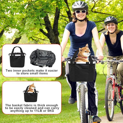 Bike Basket Front Dog Basket for Bike, Bike Baskets for Adult Bikes, Bike Bags for Bicycles, Removable Bicycle Basket, Folding Small Pet Bag for Shopping Camping Cycling