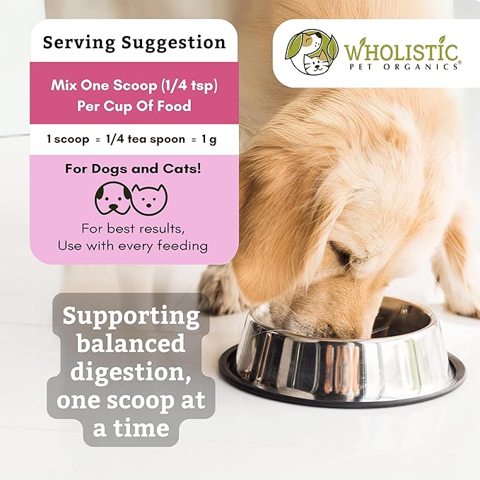 Wholistic Pet Organics Probiotics for Dogs with Digestive Enzymes &amp; Prebiotic Fiber - 8 Oz - Daily Cat &amp; Dog Probiotics for Digestive Health, Anti Diarrhea &amp; Gut Support - Natural Powder Supplement