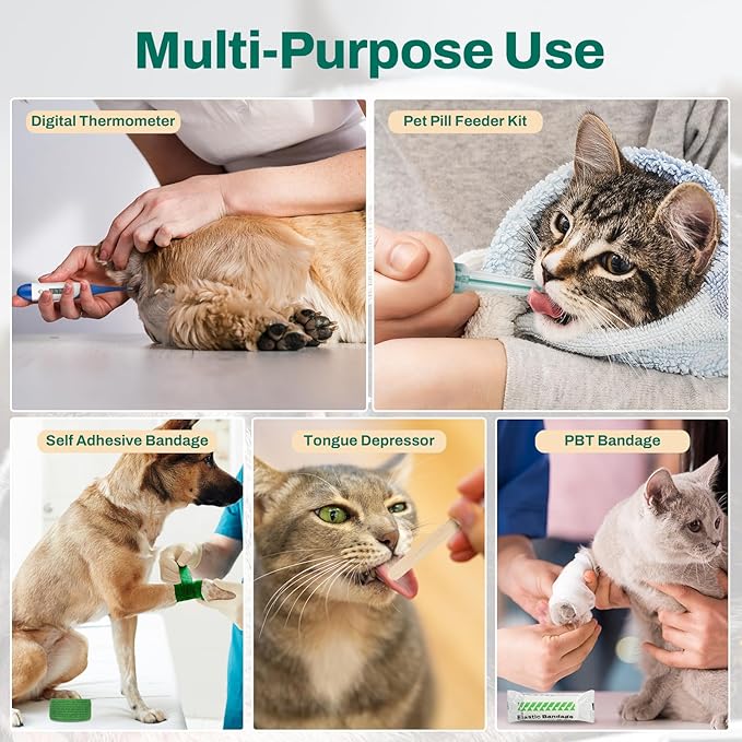 RHINO RESCUE Pet First Aid Kit, Emergency Medical Supplies for Dogs &amp; Cats, Safety Essentials Pack with Thermometer, Disposable Booties for Home, Hiking, Traveling &amp; Camping