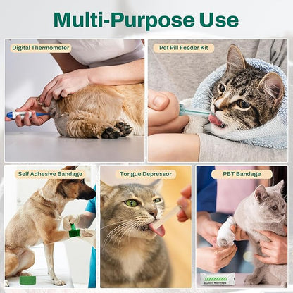 RHINO RESCUE Pet First Aid Kit, Emergency Medical Supplies for Dogs &amp; Cats, Safety Essentials Pack with Thermometer, Disposable Booties for Home, Hiking, Traveling &amp; Camping