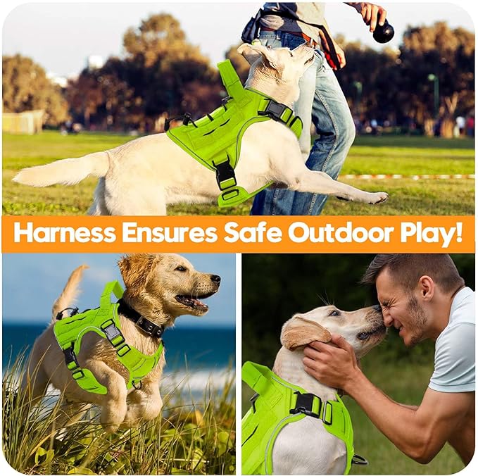 Heavy-Duty Tactical Dog Harness for Large Dogs, No Pull Adjustable Reflective Pet Vest with Molle System, K9 Military-Grade Control for Service Training, Outdoor &amp; 10+ Breeds, Wild Lime, Small