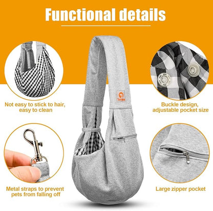 Tomkas Small Dog Sling Carrier - Zipper Pocket &amp; Classic Strap - for 3-10 lbs Pets(Grey)