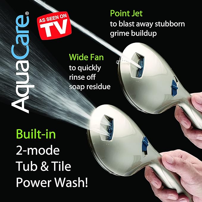 Hotel Spa AquaCare As-Seen-On-TV High Pressure 48-setting Rain &amp; Handheld 3-way Shower Head Combo - Anti-clog Nozzles/Tub, Tile &amp; Pet Power Wash/Extra Long 6 ft. Hose/Satin Nickel Finish