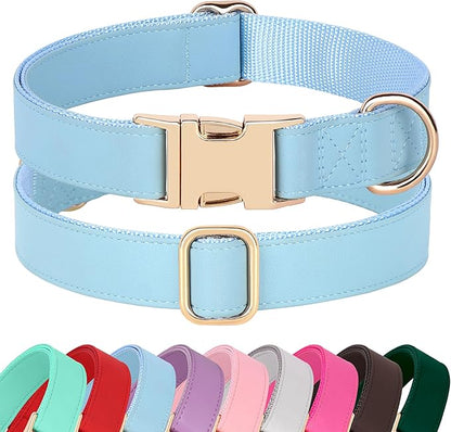 PET ARTIST Soft PU Leather Dog Collar for Large Dogs, Bright &amp; Classic Nylon Padded Durable Dog Collar Leather with Quick Release Metal Buckle Adjustable for Male Dogs, Neck Fit 16-27"