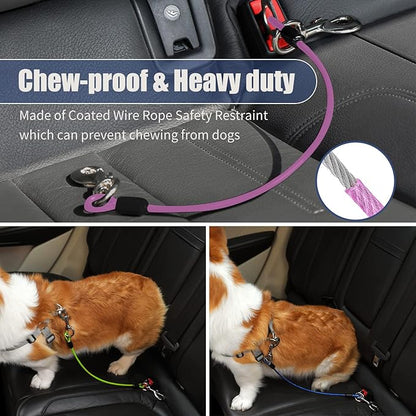Dog Seat Belt Harness for Car,Dog Seatbelt of Coated Wire Leash Safety Restraint,No Chew Tether Cable Vehicle,Double Clips &amp; Latch(Purple, 32 inch/80 CM)