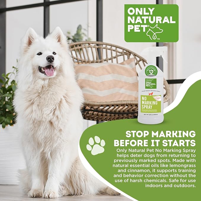 ONLY NATURAL PET No Marking Deterrent Spray for Dogs – Indoor Outdoor Urine Prevention - Stain &amp; Odor Eliminator - Potty Pet Training Aid to Deter Peeing or Marking Carpet or Furniture – 32 Fl Oz