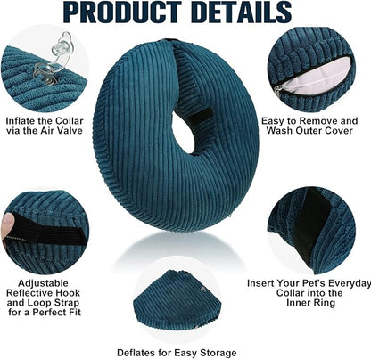 BINGPET Inflatable Dog Cone Collar Alternative After Surgery,Soft Recovery Cone for Dogs to Stop Licking,Protective Neck Donut E Collar Adjustable for Small Medium Large Dogs &amp; Cats(Navy Blue,S)